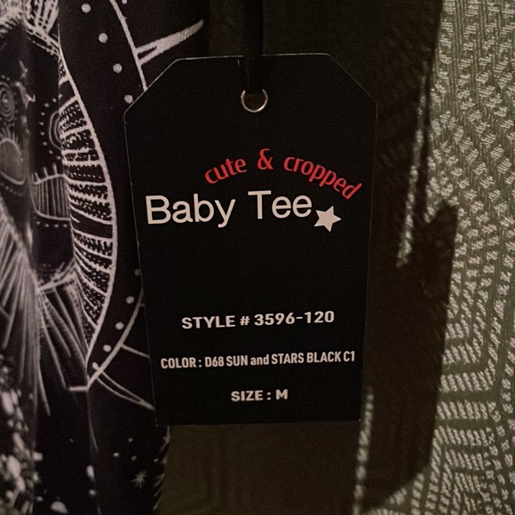 Splash cute and cropped Baby Tee sun and stars black top NWT - Picture 6 of 10